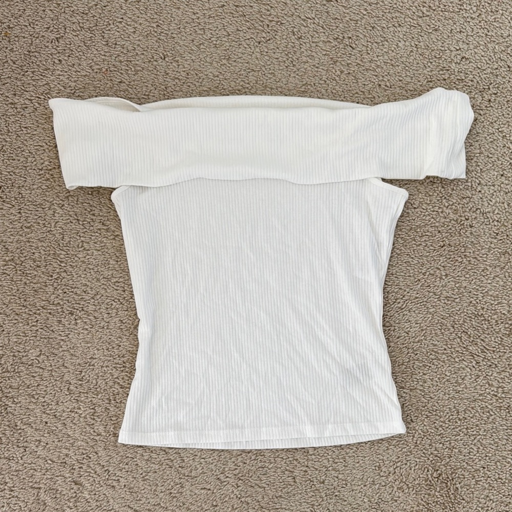 White Off-Shoulder Ribbed Top